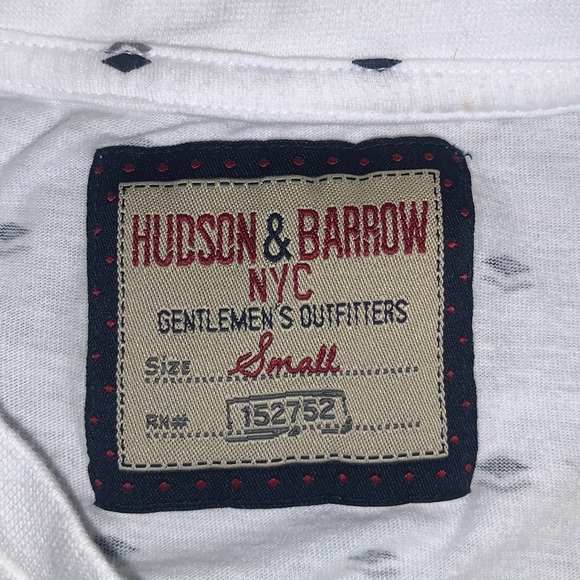 Hudson & Barrow NYC White Pattern Tee Small - Picture 2 of 3